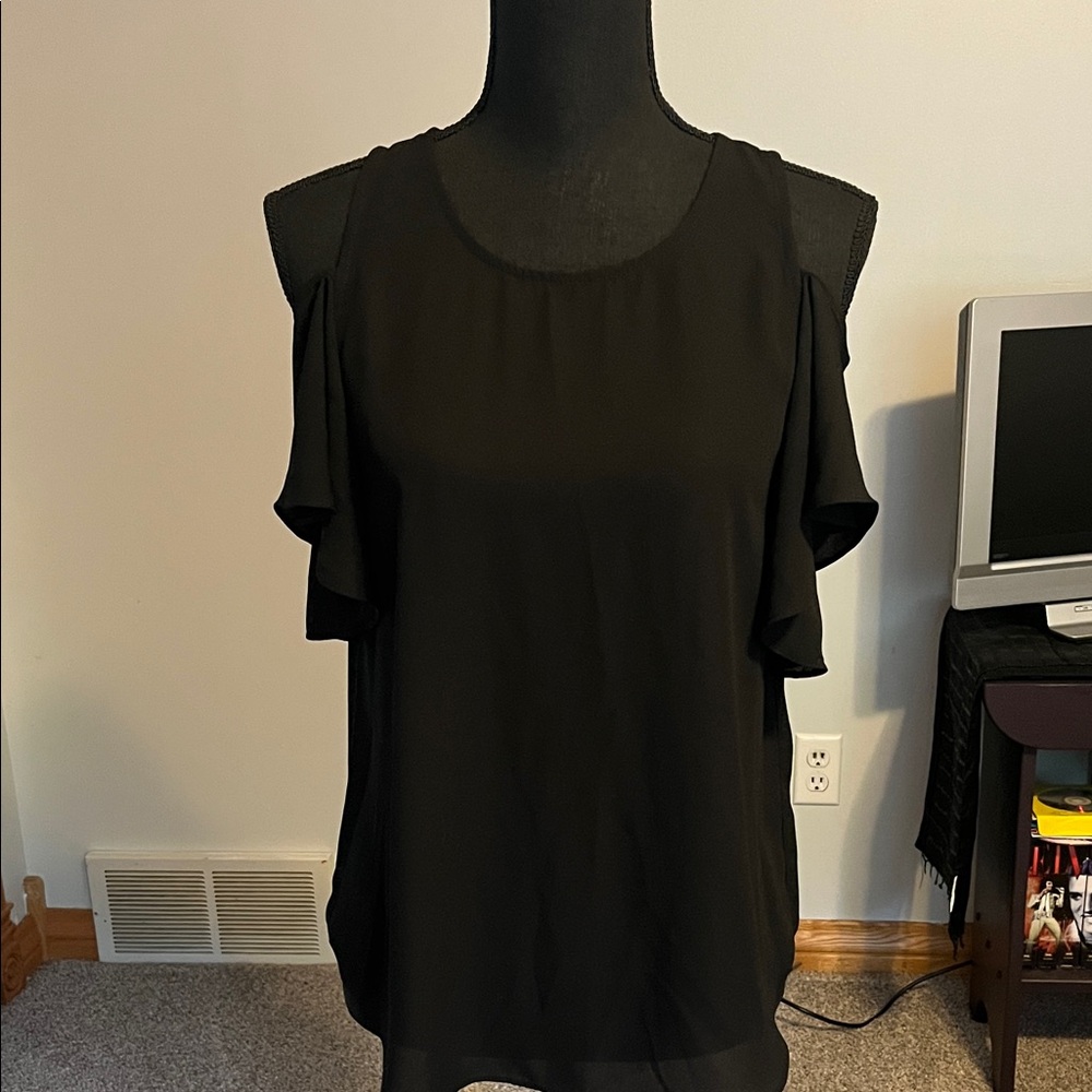 Iz Byer Black Cold Shoulder Blouse